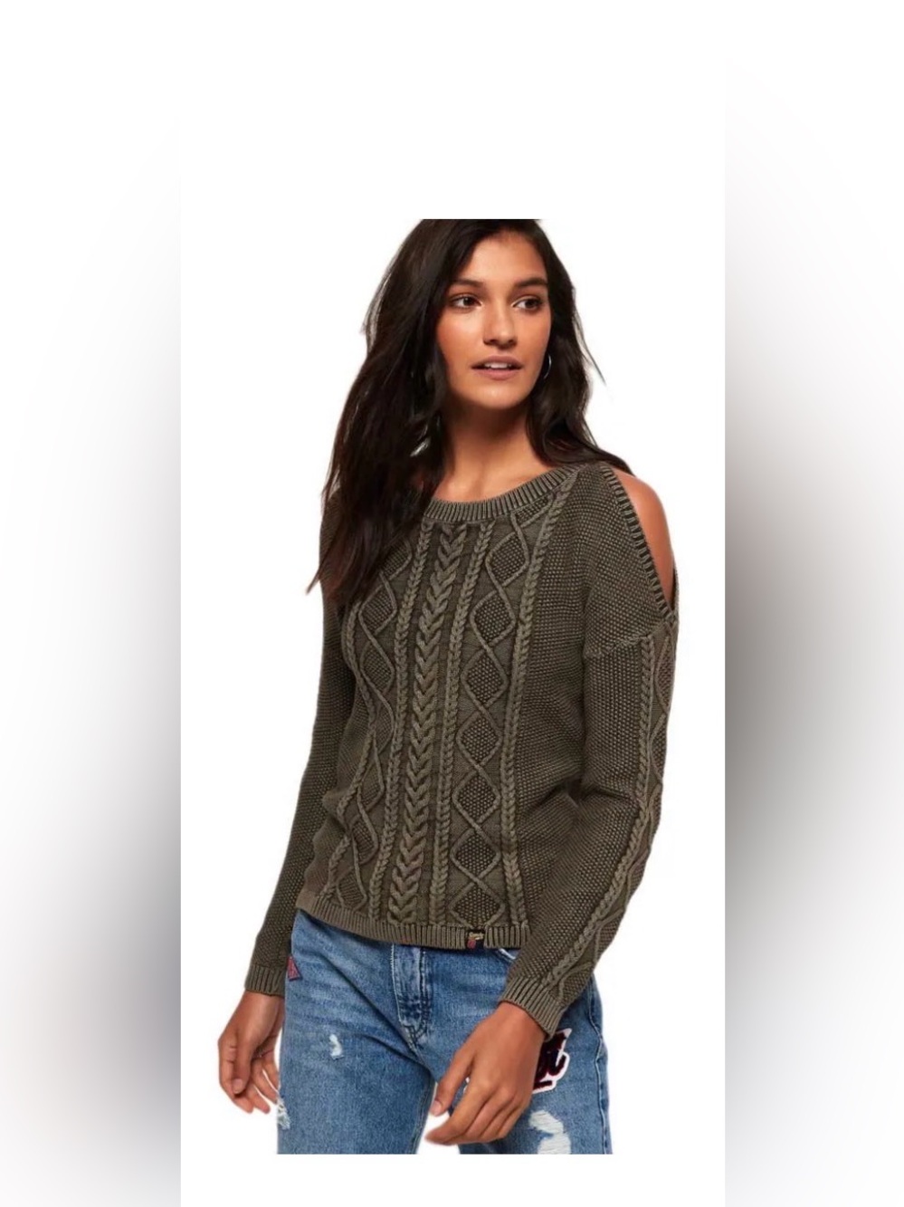 Superdry Cable Knit Women's cold shoulder Sweater Size: M - 100% Cotton - hi-low